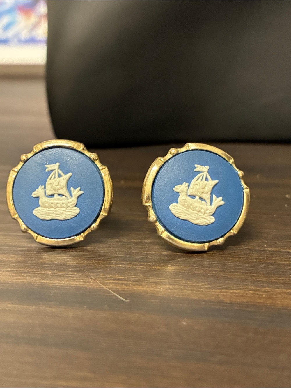 Vintage 1970s Wedgwood Classic Nautical Ship Jasperwear Cufflinks